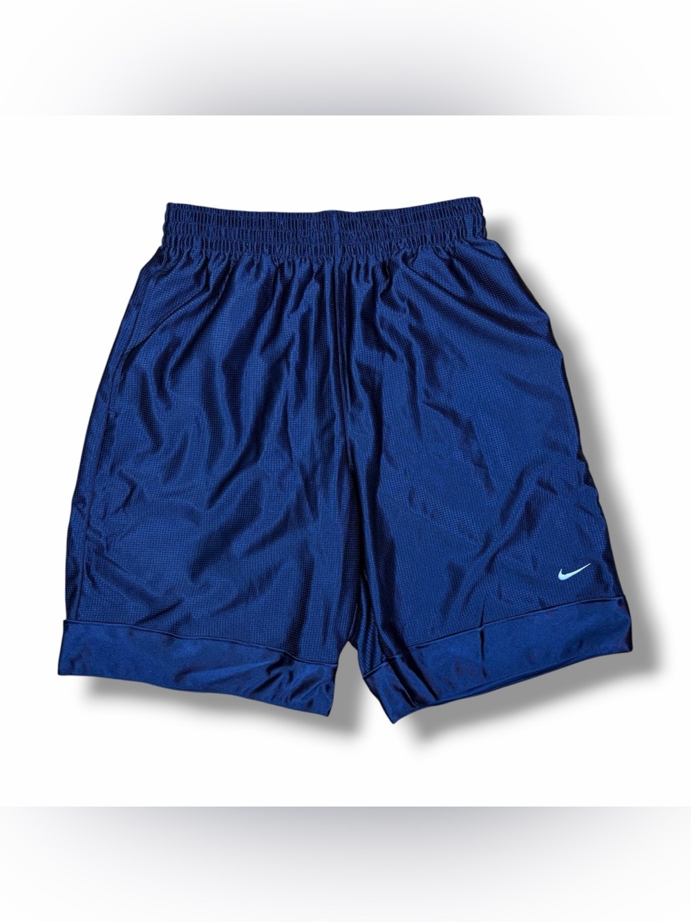 Y2K Nike Basketball Shorts Dazzle Dark Blue Metallic Shiny Mesh Sz S